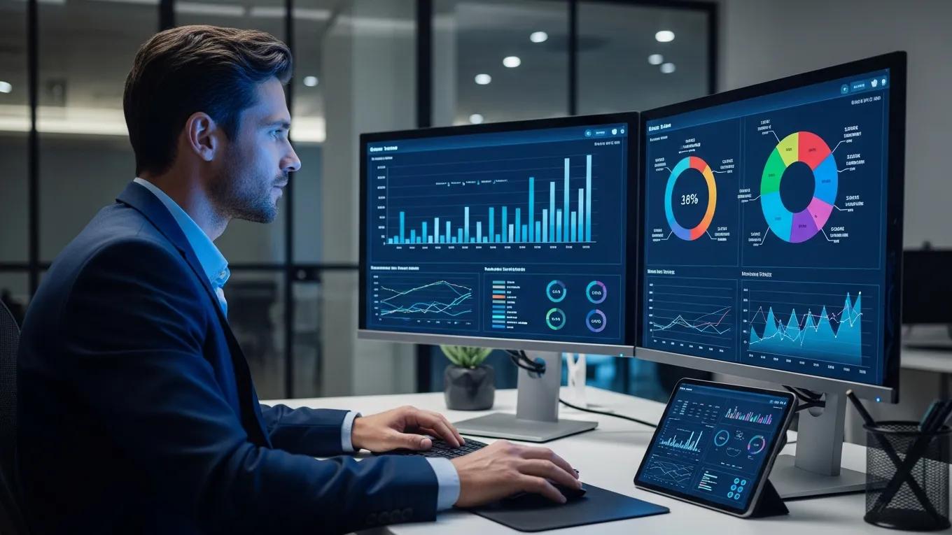 Business professional analyzing data for improved operational efficiency with IT consulting