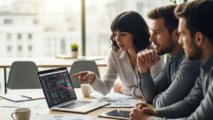 Team collaboration on IT consulting strategies in a modern office
