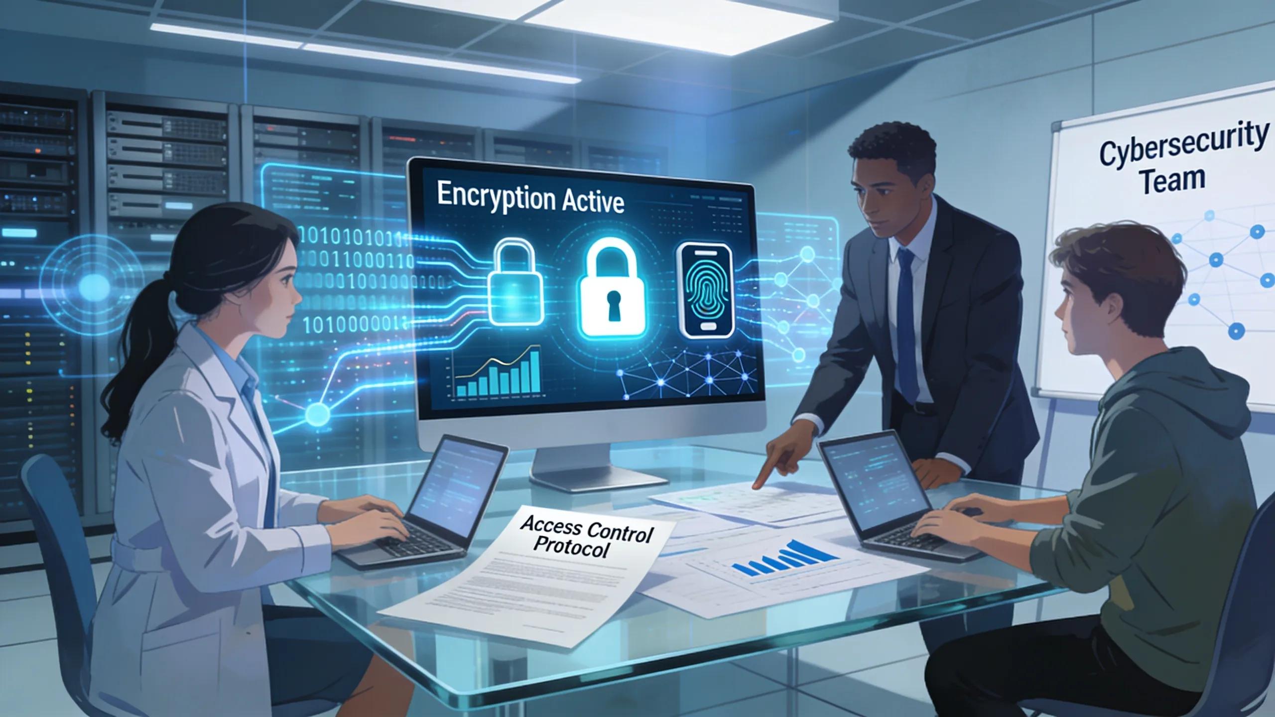 Cybersecurity measures in healthcare IT services focusing on encryption and access control