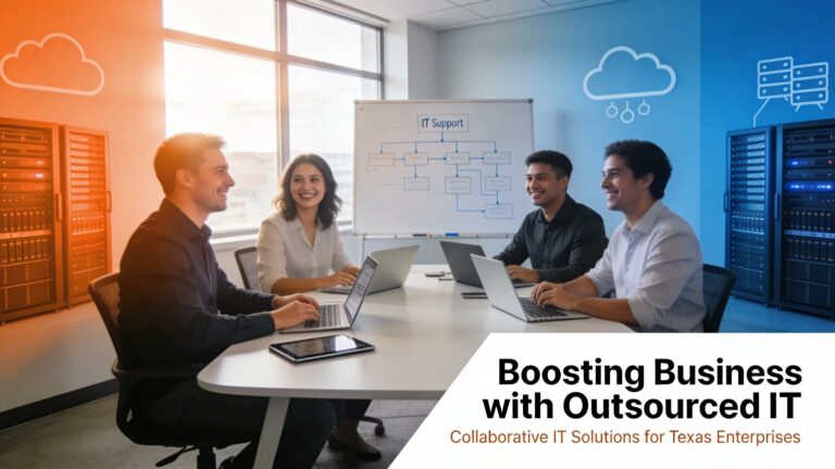 Small Texas business team collaborating on IT solutions to enhance operational efficiency